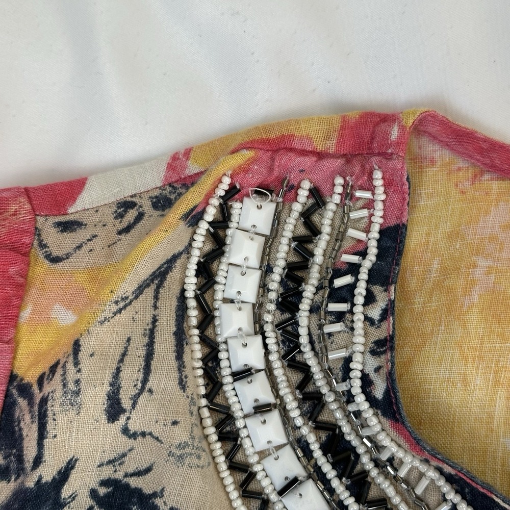Charter Club Sz S Luxury Floral Linen Tunic Top Beaded V Neck Long Sleeve - Picture 4 of 7